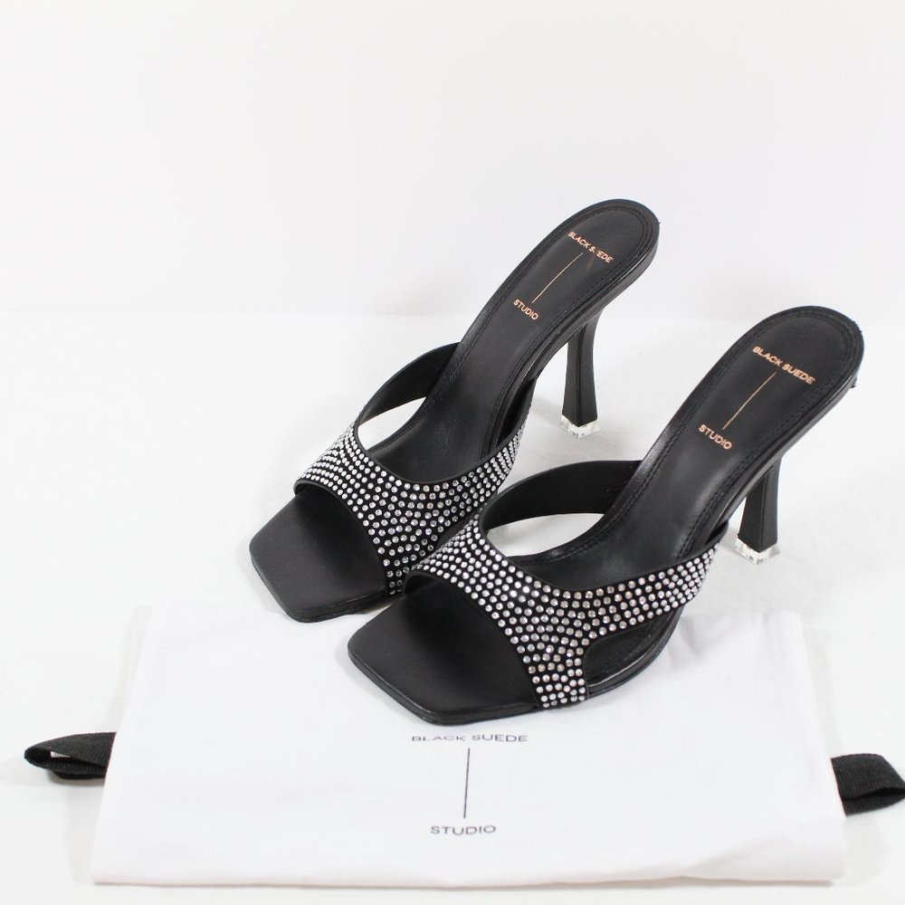 Black Suede Studio Thong Sandal - Black/Crystal Embellished 39.5EU/9.5US